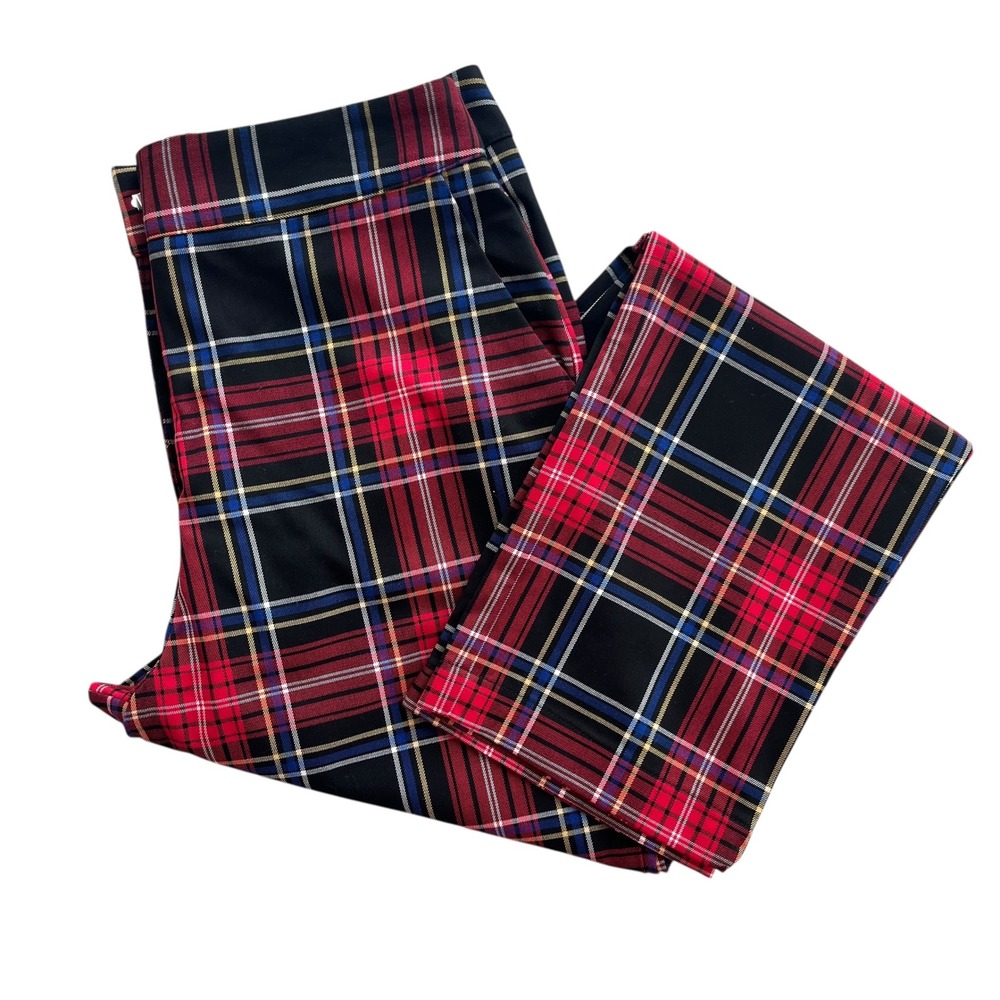 Draper James RSVP Women M Black Red Blue Yellow Plaid Straight Leg Pants Preppy